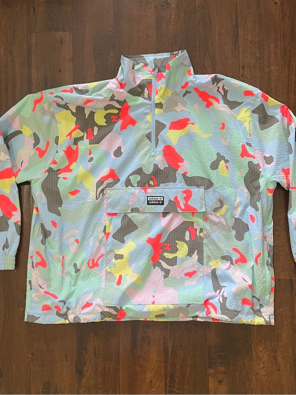 adidas pastel camo pullover with neon accents